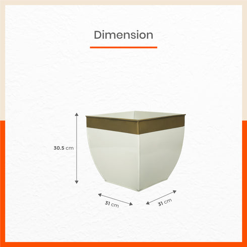 MYLA Metal Square Planters / Pots for Home / Garden / Balcony | Large – White & Bronze